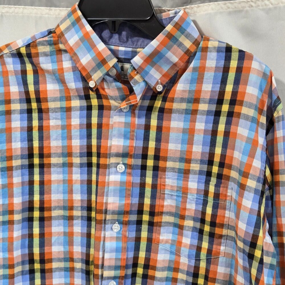 Southern Pines Mens Patchwork Madrad Gingham Check Plaid Color Block LS Sz L